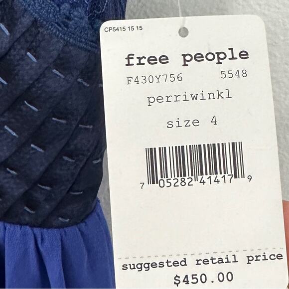 Free People Forget Me Not Blue Chiffon Maxi Dress Sleeveless NWT Size 4 - Picture 11 of 11